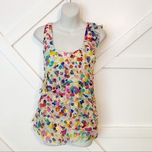 Yoana Baraschi Multicolor Metallic Polka Dot Ruffle /Sleeveless Blouse Sz Large